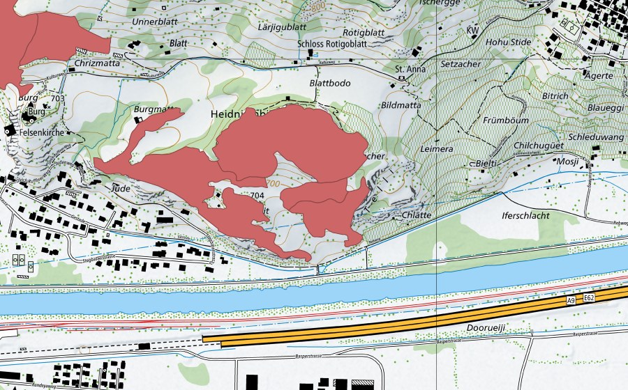 swisstopo national map showing the protected perimeter of Heidnischbiel (Dry meadow)