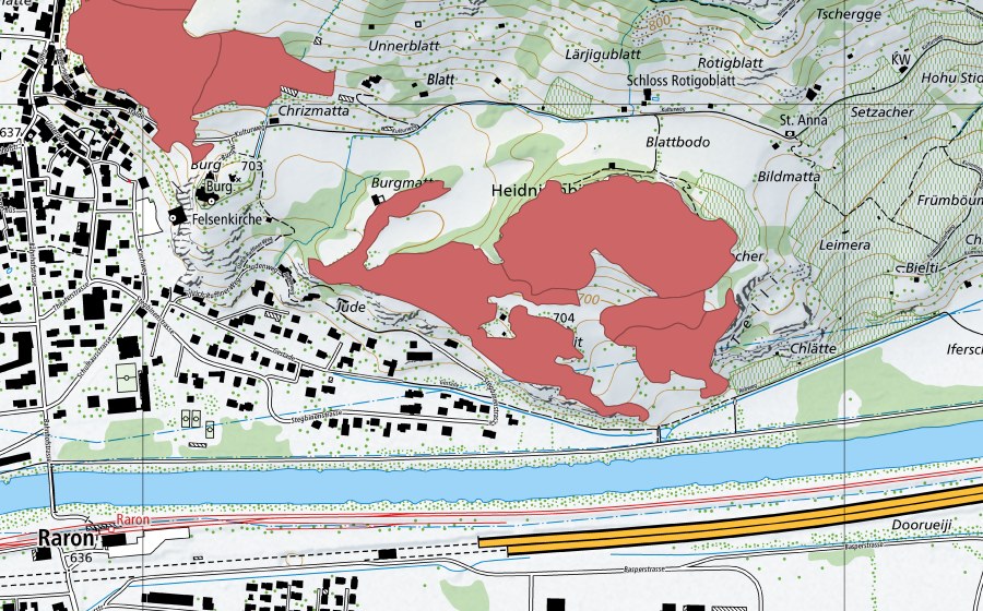 swisstopo national map showing the protected perimeter of Heidnischbiel (Dry meadow)
