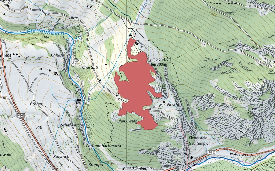 Carte nationale swisstopo avec le périmètre protégé de Heji (Prairie sèche)