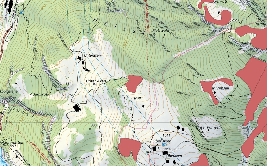 Carte nationale swisstopo avec le périmètre protégé de Hell (Prairie sèche)