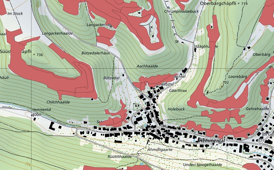 swisstopo national map showing the protected perimeter of Herbsttal (Dry meadow)