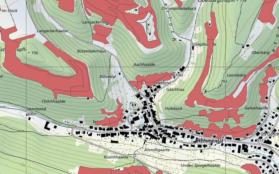 Carte nationale swisstopo avec le périmètre protégé de Herbsttal (Prairie sèche)