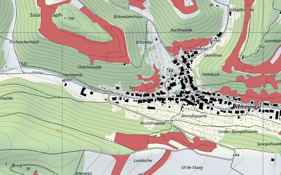 Carte nationale swisstopo avec le périmètre protégé de Herbsttal (Prairie sèche)