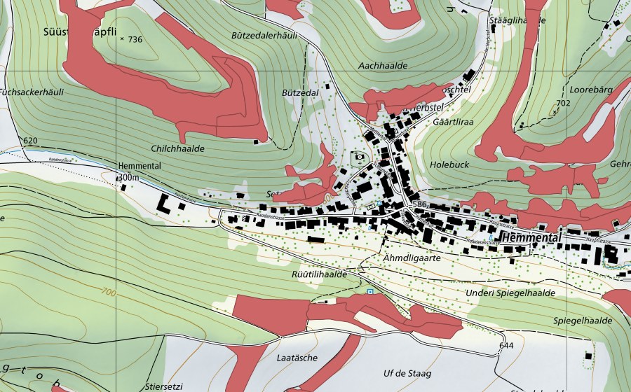 Landeskarte swisstopo mit dem Schutzperimeter von Herbsttal (Trockenwiese)