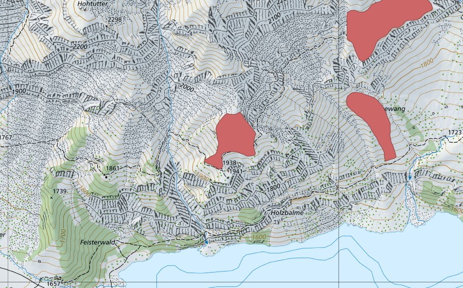Landeskarte swisstopo mit dem Schutzperimeter von Heuberg (Trockenwiese)
