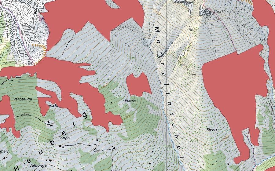 swisstopo national map showing the protected perimeter of Heuberge (Dry meadow)
