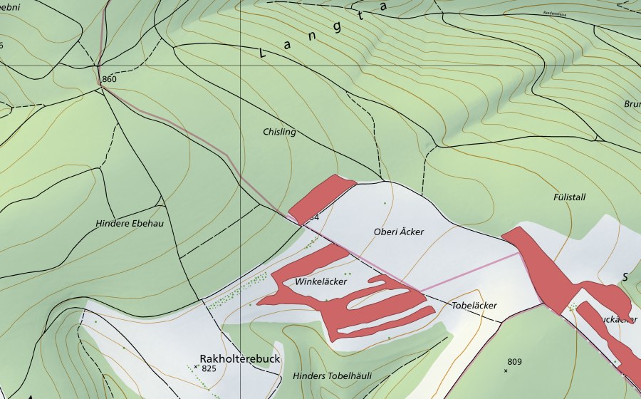 swisstopo national map showing the protected perimeter of Hinderranden (Dry meadow)