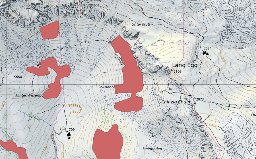 Carte nationale swisstopo avec le périmètre protégé de Hinter Wissenboden (Prairie sèche)