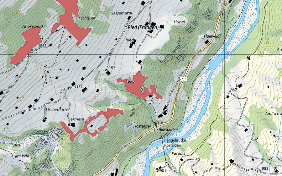 swisstopo national map showing the protected perimeter of Hochstalden (Dry meadow)