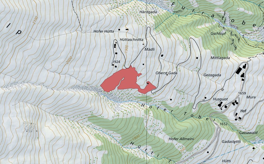 Carta nazionale swisstopo con il perimetro protetto di Hofer-Hütta (Prato secco)