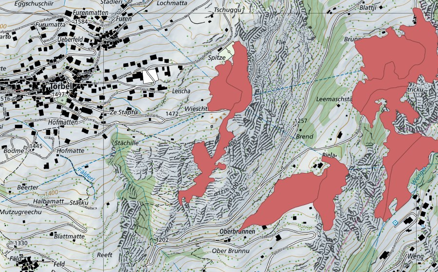Carte nationale swisstopo avec le périmètre protégé de Hofmatte (Prairie sèche)
