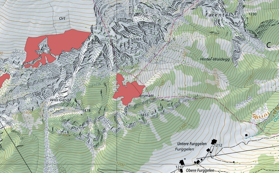 Landeskarte swisstopo mit dem Schutzperimeter von Hoftersmatt (Trockenwiese)