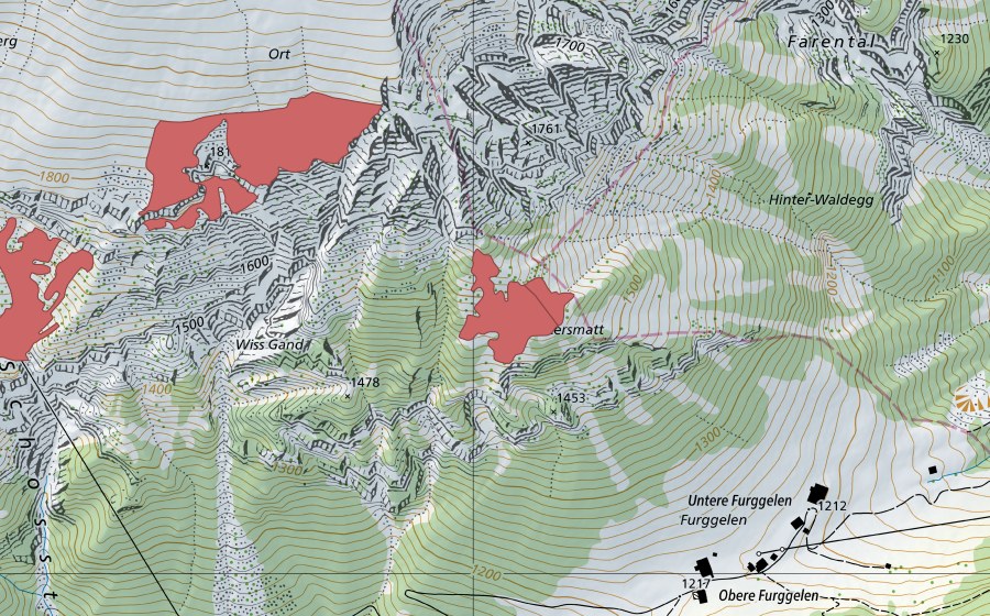 Carte nationale swisstopo avec le périmètre protégé de Hoftersmatt (Prairie sèche)