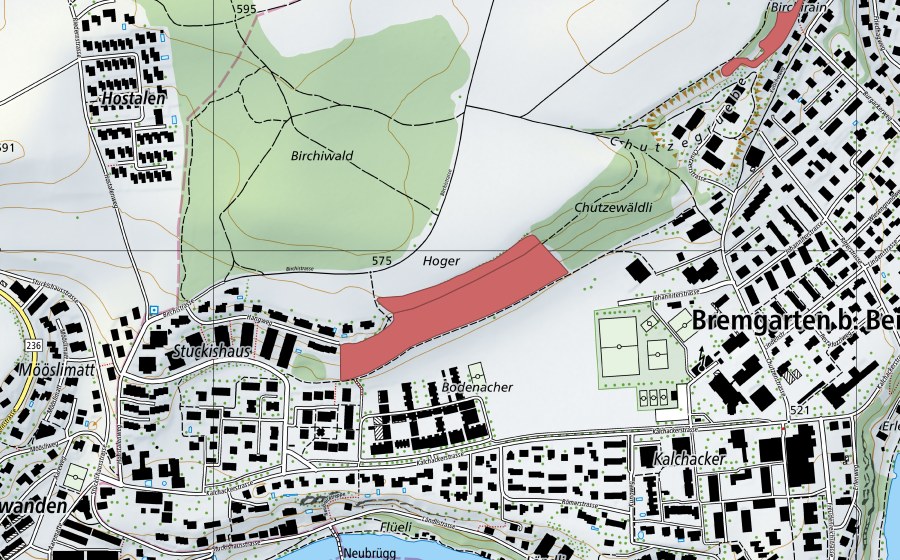 swisstopo national map showing the protected perimeter of Hoger (Dry meadow)