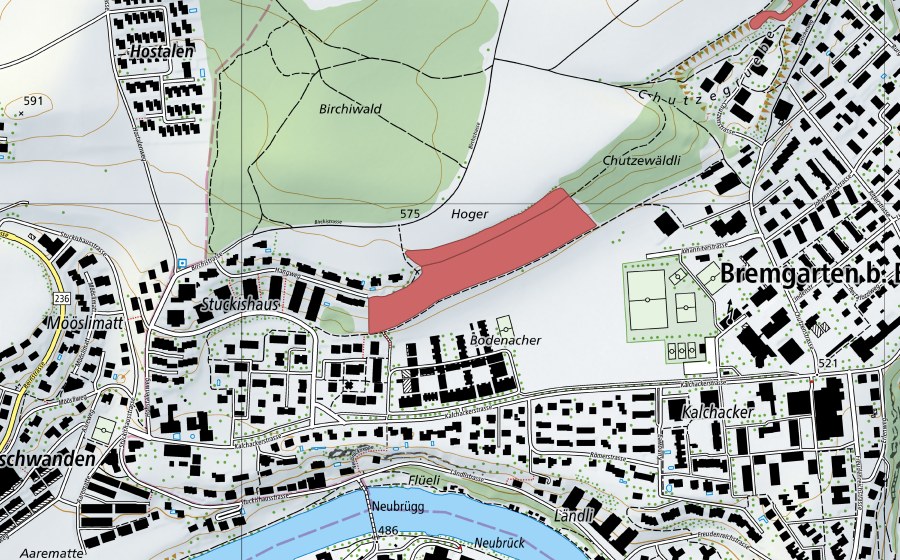 swisstopo national map showing the protected perimeter of Hoger (Dry meadow)