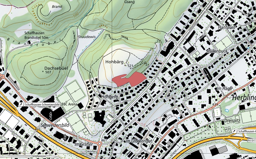 Carte nationale swisstopo avec le périmètre protégé de Hohberg (Prairie sèche)