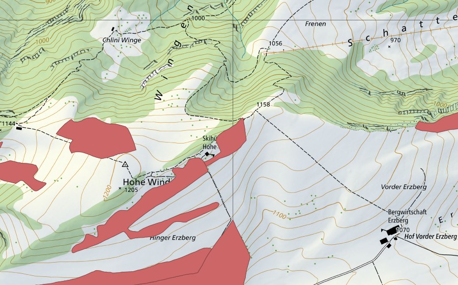 Carta nazionale swisstopo con il perimetro protetto di Hohe Winde (Prato secco)