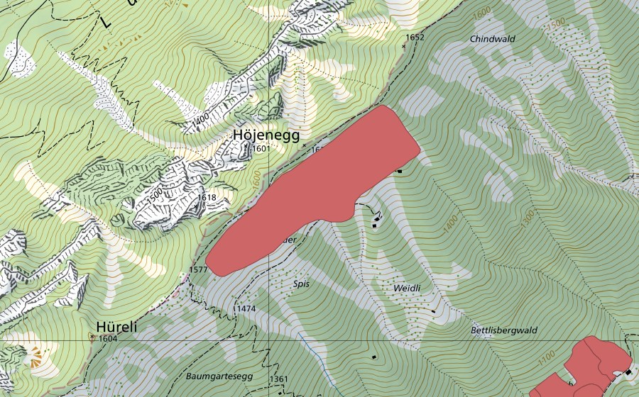 Landeskarte swisstopo mit dem Schutzperimeter von Höhi Egg (Trockenwiese)