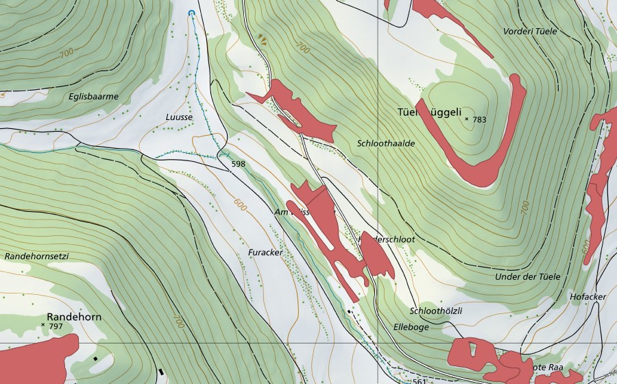 Landeskarte swisstopo mit dem Schutzperimeter von Hohlgraben (Trockenwiese)
