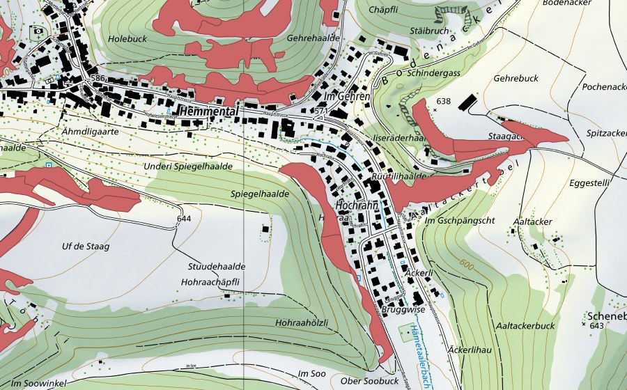 Carte nationale swisstopo avec le périmètre protégé de Hohrainchäpfli (Prairie sèche)