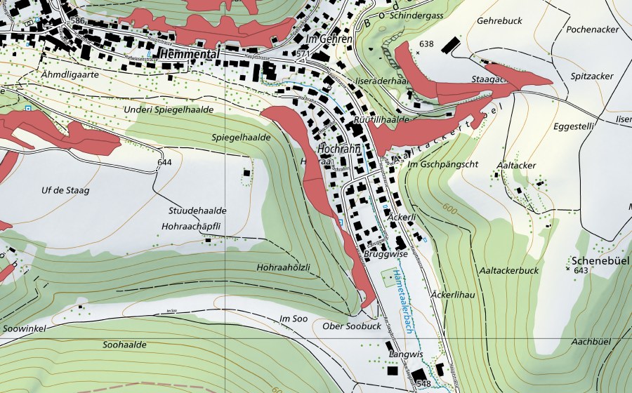 Carte nationale swisstopo avec le périmètre protégé de Hohrainchäpfli (Prairie sèche)