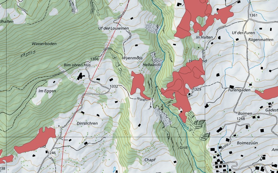 Carte nationale swisstopo avec le périmètre protégé de Hohstand (Prairie sèche)