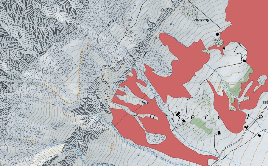 Landeskarte swisstopo mit dem Schutzperimeter von Hohwang (Trockenwiese)
