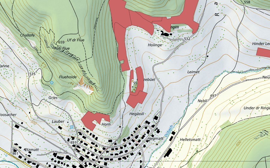 swisstopo national map showing the protected perimeter of Holingen (Dry meadow)