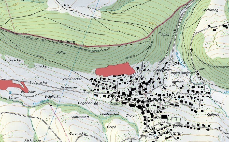 Carte nationale swisstopo avec le périmètre protégé de Hollenrain (Prairie sèche)