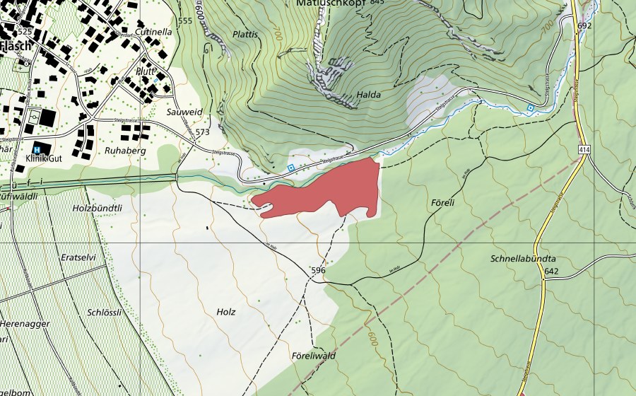 Carte nationale swisstopo avec le périmètre protégé de Holz (Prairie sèche)