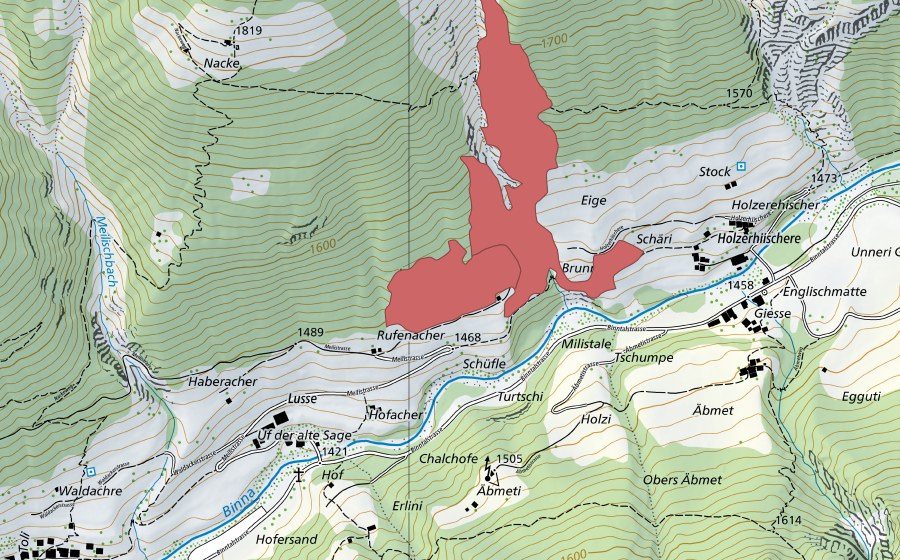 Carte nationale swisstopo avec le périmètre protégé de Holzerehischer (Prairie sèche)
