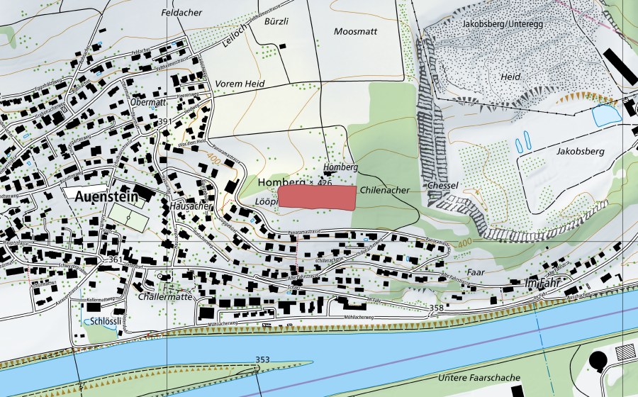 Landeskarte swisstopo mit dem Schutzperimeter von Homberg (Trockenwiese)