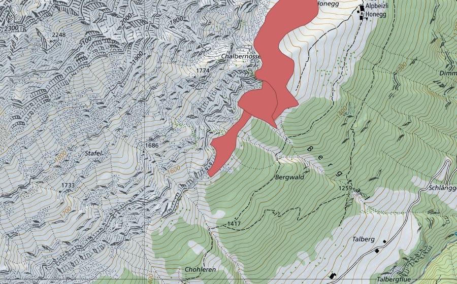 Landeskarte swisstopo mit dem Schutzperimeter von Honegg (Trockenwiese)