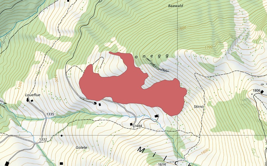 Landeskarte swisstopo mit dem Schutzperimeter von Honegg (Trockenwiese)