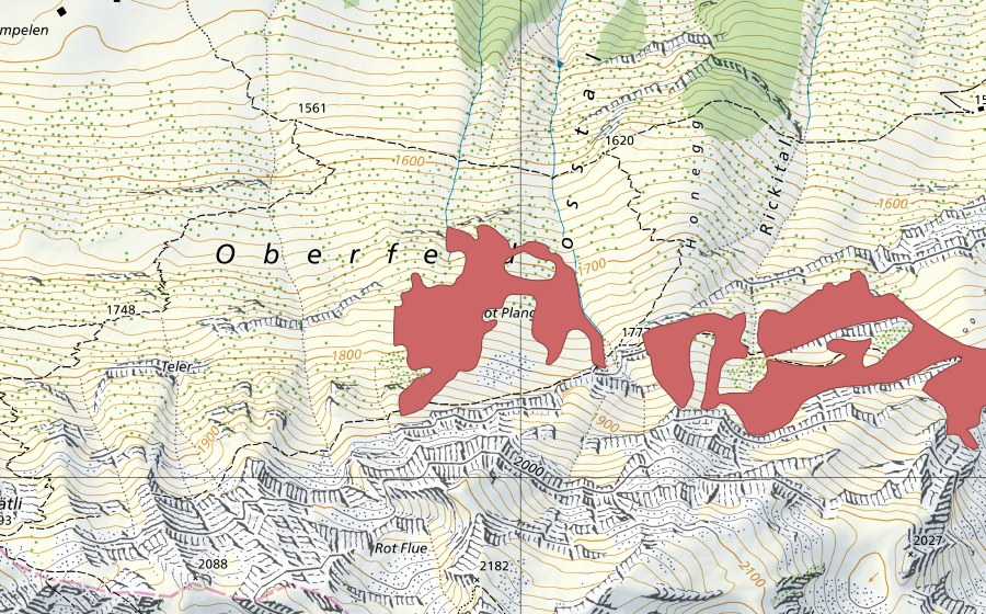 swisstopo national map showing the protected perimeter of Honegg (Dry meadow)