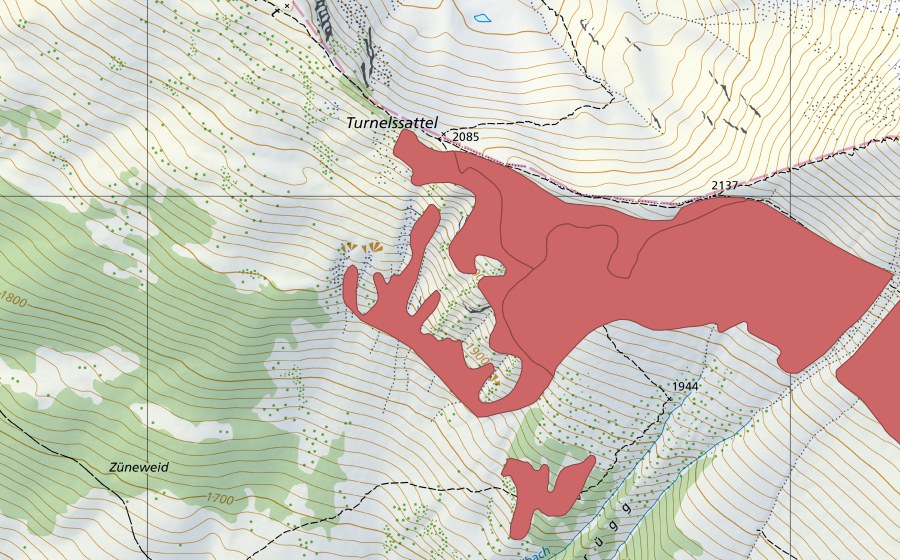 Landeskarte swisstopo mit dem Schutzperimeter von Horemäder (Trockenwiese)