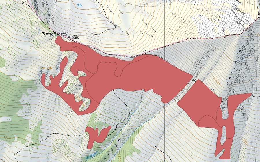 Landeskarte swisstopo mit dem Schutzperimeter von Horemäder (Trockenwiese)