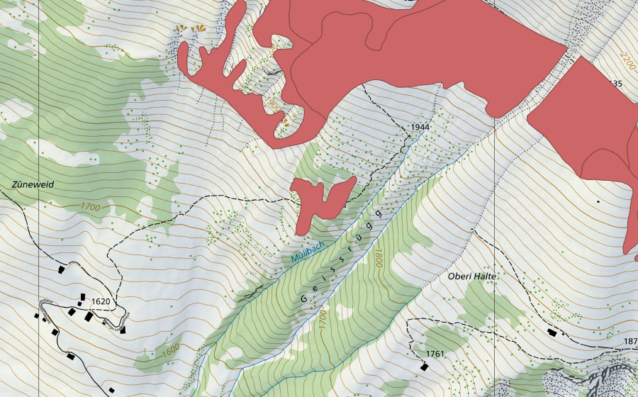 Carte nationale swisstopo avec le périmètre protégé de Horemäder (Prairie sèche)
