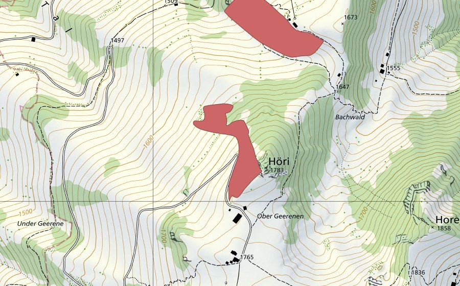 Carte nationale swisstopo avec le périmètre protégé de Höri (Prairie sèche)
