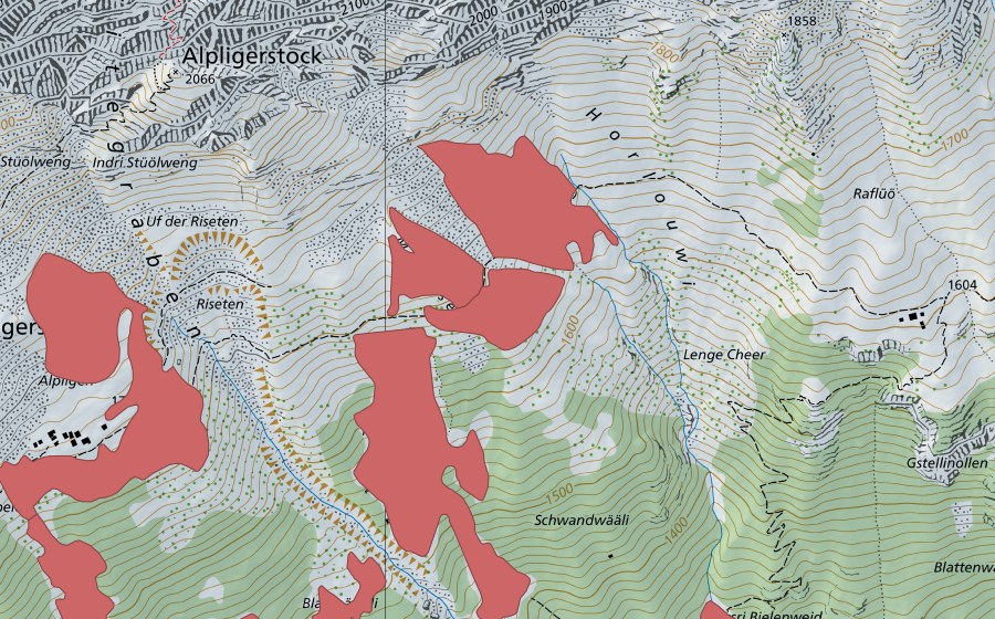 Landeskarte swisstopo mit dem Schutzperimeter von Horlaui (Trockenwiese)
