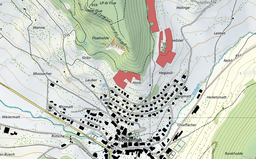 Carte nationale swisstopo avec le périmètre protégé de Horn (Prairie sèche)