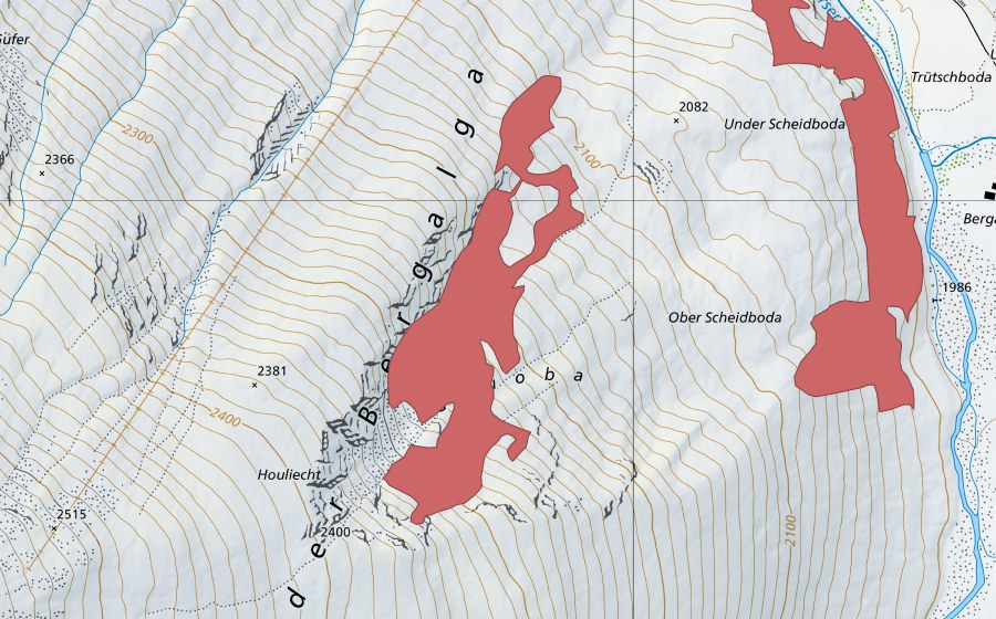 Carte nationale swisstopo avec le périmètre protégé de Houliecht (Prairie sèche)