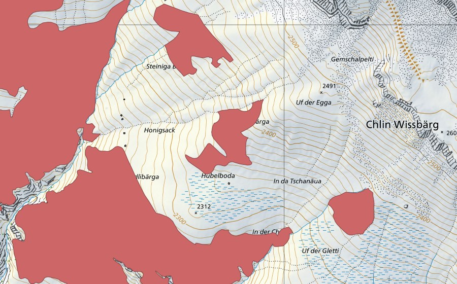 Landeskarte swisstopo mit dem Schutzperimeter von Hubelboda (Trockenwiese)