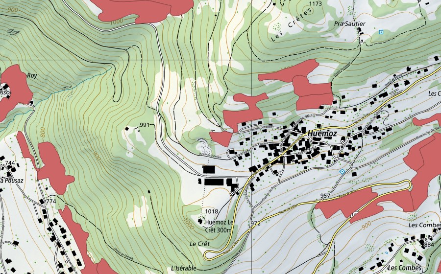 Carta nazionale swisstopo con il perimetro protetto di Huémoz (Prato secco)