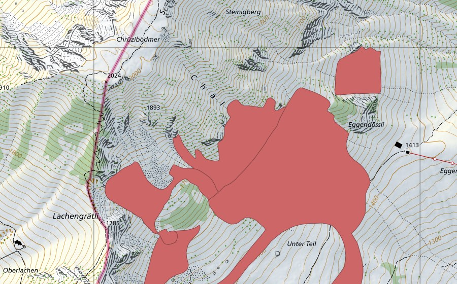 Carte nationale swisstopo avec le périmètre protégé de Hüethütte (Prairie sèche)