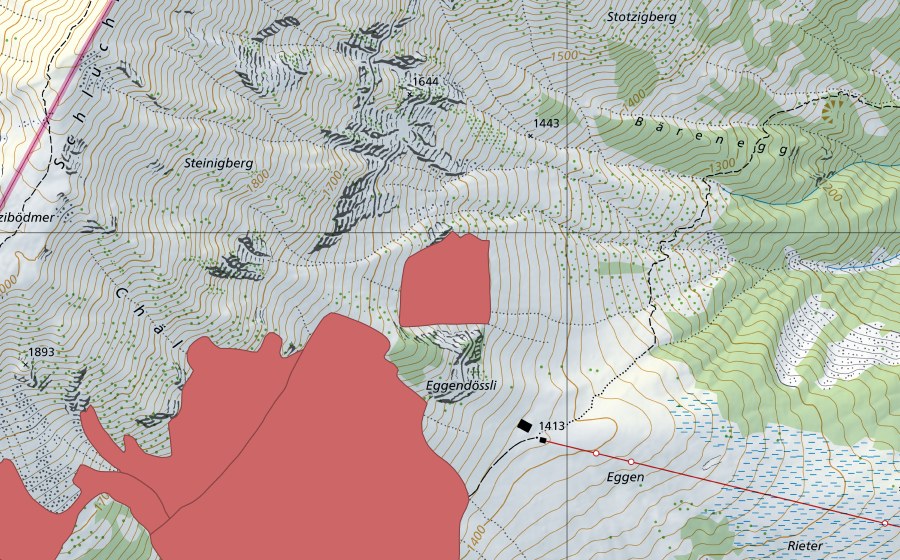 Carte nationale swisstopo avec le périmètre protégé de Hüethütte (Prairie sèche)