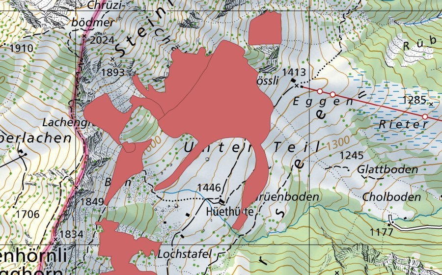 Carta nazionale swisstopo con il perimetro protetto di Hüethütte (Prato secco)