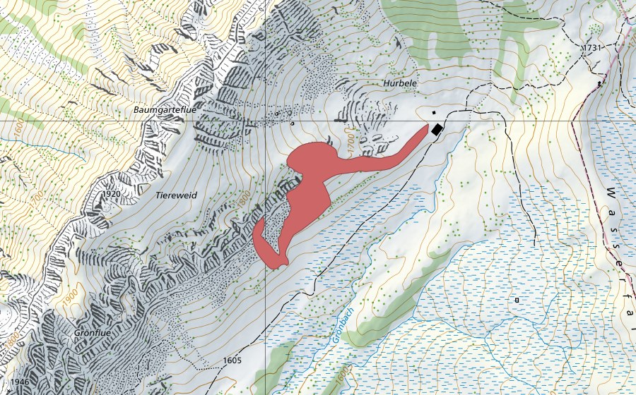Landeskarte swisstopo mit dem Schutzperimeter von Hurbelen (Trockenwiese)