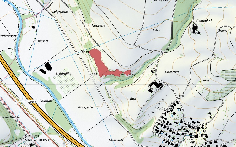 Carte nationale swisstopo avec le périmètre protégé de Hüslimatt (Prairie sèche)