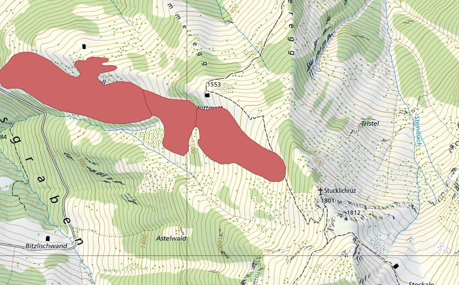 Carte nationale swisstopo avec le périmètre protégé de Hüttmatt (Prairie sèche)